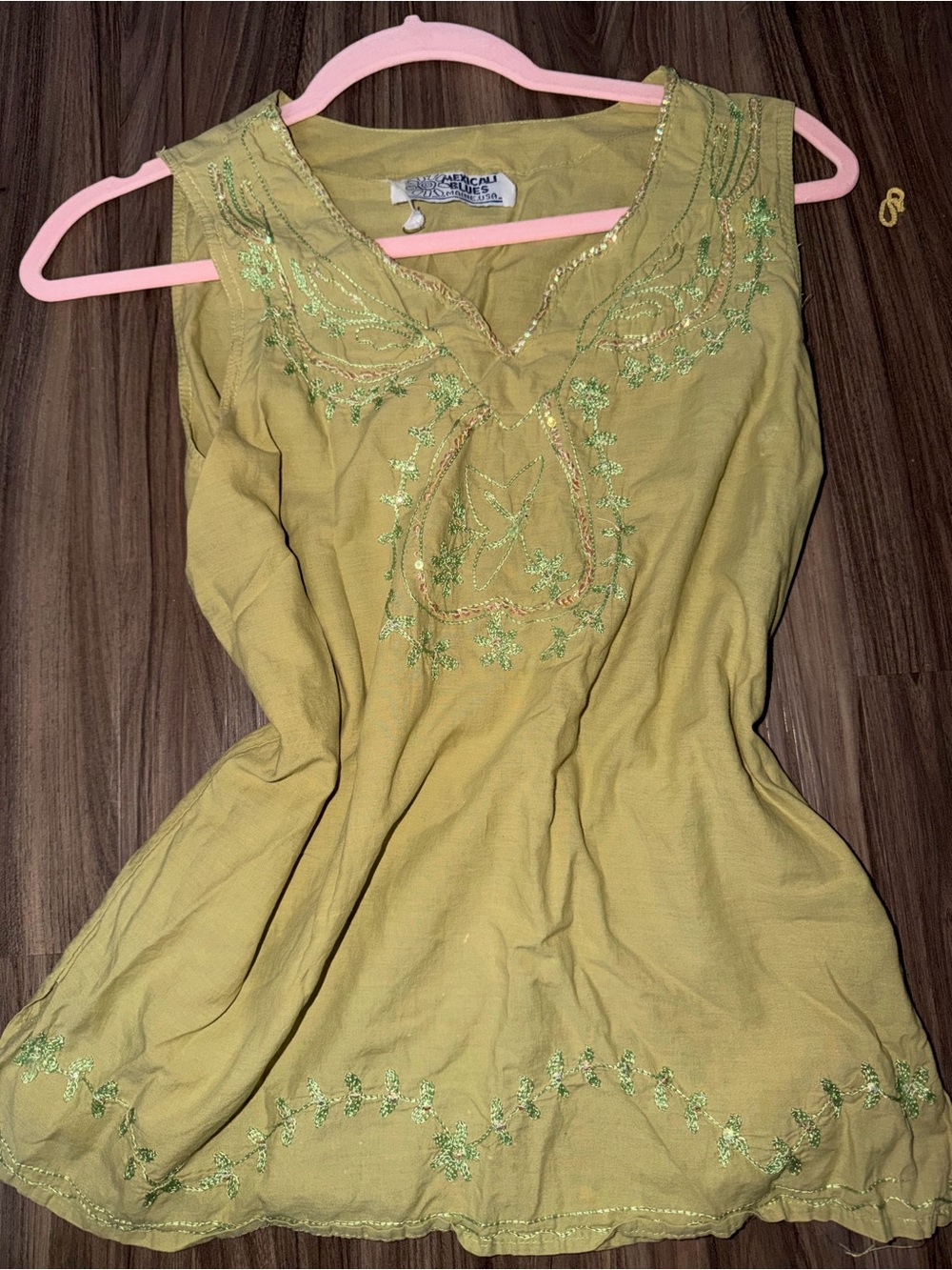 Mexicali Blues Olive Green Embroidered Tank Top